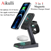 3 in 1 Magnetic Wireless Charger Stand for Magsafe 15W Fast Charging Station for iPhone 13 12 Pro Apple Watch 6 5 4 AirPods Pro