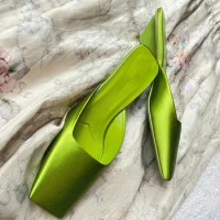 Flip-flops Green Black Brown Ballet Outdoor Low Heels Satins Slingback Dupe Luxury Shoes For Women Slipper Women's Sandals