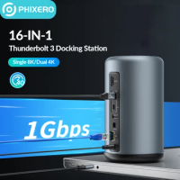 PHIXERO USB C to 8K Thunderbolt 3/DP Docking Station 16 in 1 Type C 40Gbps USB3.1 Hub Dual Monitor Display for Mac OS Windows PC
