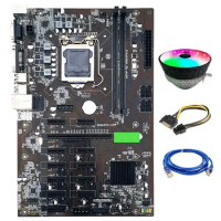 B250 BTC Mining Motherboard LGA 1151 DDR4 SATA 3.0 USB 3.0 with Cooling Fan+SATA 15Pin to 6Pin Power Cord for Miner