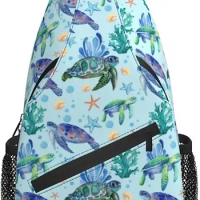 Sea Turtle Starfish Sling Bag Crossbody Sling Backpack for Women Men Travel Hiking Daypack Chest Shoulder Bag