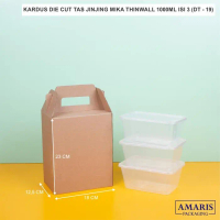 Dt-19 Kardus Die Cut Tas Jinjing Isi 3 Mika Thinwall 1000 Ml Isi 10 Pcs Amaris Packaging Pasti Ori