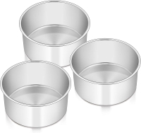 E-far 6 Inch Cake Pan Set of 3 Stainless Steel Round Smash Cake Baking Pans Tins Non-Toxic & Healthy