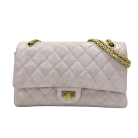 【二手名牌BRAND OFF】CHANEL 香奈兒 藕色 菱格紋 牛皮 2.55 鍊帶肩背包