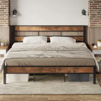 King Bed Frame Bedroom Heavy Strong Metal Frame bed Double-Row Support bed frame Easy to assemble