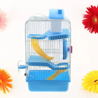 Three Layers Hamster Cage Includes Water Bottle Exercise Wheel Dish Hamster Hide- Out Small House for Pets Chinchilla Hamster