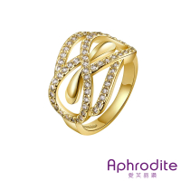 【Aphrodite 愛芙晶鑽】蝴蝶結線條華麗美鑽造型戒指(黃金色)