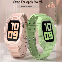Case + Transpareent Silicone Straps Sports Band For Apple Watch 44/42/40/38mm Strap Bracelet Iwatch Series SE 6 5 4 3 Camouflage
