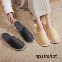 4Pairs/Lot Velvet Hotel Slippers Men Women Travel Disposable Cotton Towel Cloth Hospitality Soft SPA Shoes Guest Slides