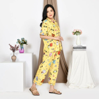 Pakaian One Set Setelan Stelan Baju Bju Tidur Piyama Piama Celana Panjang Lengan Pendek Wanita Cewek