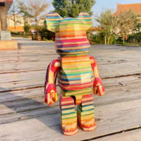 Rainbow Wood Bearbrick 400% Horizontal Diamond Skateboard Wood Bear 28cm Height Desktop Figure Decoration Doll