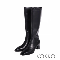 【KOKKO 集團】包覆貼腿彈力微方頭拉鍊長靴(黑色)