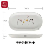 HOMU NEKO Piring Makan Keramik Motif Kucing Lucu Cute Ceramic Cat Drawing Bowl Plate PIRING PANJANG