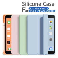Silicone Case For iPad 10th 10.9 Cover For iPad 10.2 7th 8th 9th iPad Mini 6 5 iPad Pro 11 Air 5 4 3 2 1 Case With Pencil Holder