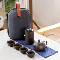 PUSH! 旅行茶具便攜包快客杯一壺四杯紫砂功夫旅遊茶壺套裝D211