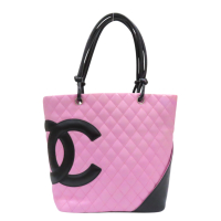 CHANEL 香奈兒 粉/黑色 菱格紋牛皮 肩背包 康朋包 補色 A25169 【二手名牌BRAND OFF】