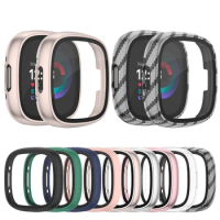Glass Case For Fitbit Versa 4/Sense 2 Full Cover HD Tempered Glass Screen Protector Bumpe Shell For Fitbit Versa 4 Case