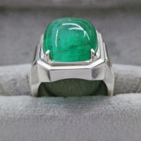 natural emerald intense green zambia 18ct ring silver 999.9 handmade size 21