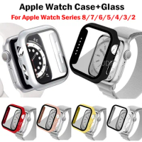 Tempered Glass+cover For Apple Watch Accessories 45mm 41mm 44mm 40mm 42mm Screen Protector Apple watch Case serie 3 4 5 6 SE 7 8