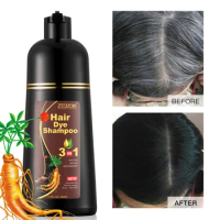 Long Lasting Natural Ginseng Black Hair Dye Shampoo 3 in 1 Silver Gray Hair Dye Shampoo for Women Men