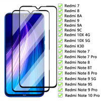 2PCS Full Cover Tempered Glass for Xiaomi Redmi Note 10 9 9S 8 8T 7 Pro Screen Protector for Redmi 7 8 8A 9 9A 9C 10X K30 Glass