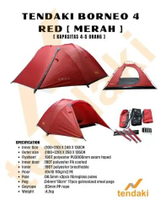 TENDAKI TERLARIS BORNEO 4 DOUBLE LAYER PU3000MM Borneo 4 Red