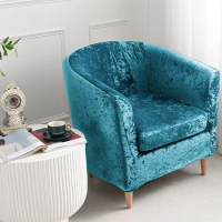 Soft Velvety Tub Chair Cover Stretch Solid Decorative Two Piece Seat Cover Thick Non Slip Barrel Accent Armchair Sofa Slipcovers