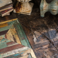 掬涵 古董舊木拼花地板 實木原木拍攝道具背景板復古藝術
