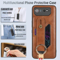 For ASUS ROG Phone 6 Shockproof Wristband Ring Bracket Back Cover For ASUS ROG Phone 6 Rog 6 Protective Leather Phone Case