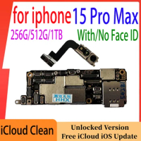 Unlocked Motherboard For iPhone 15 Pro Max with Face ID 256gb 512gb 1TB Mainboard Clean iCloud Fully Tested Logic Board Plate