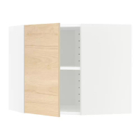 METOD 轉角壁櫃附層板, 白色/askersund 淺色梣木紋, 68x37x60 公分