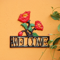 戶外花園庭院門牌壁飾鑄鐵welcome歡迎牌田園玫瑰裝飾歐式墻掛飾