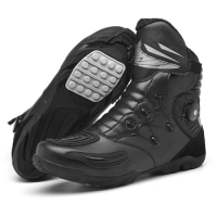 Motorcycle Boots Men's Waterproof Motocross Boot Wear-Resistant Motorcycle Shoes Anti-Slip Motorcycle Equipment Black Size 37-48