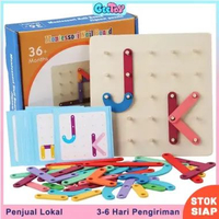 LC - Geetoy Pegboard Huruf Geometris Puzzle Kayu Dengan Mainan Pendidikan Kartu Dua Sisi Untuk Anak-