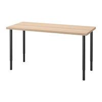 LAGKAPTEN/OLOV 書桌/工作桌, 染白橡木紋/黑色, 140x60 公分