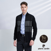 Pierre Cardin皮爾卡登 男款 純羊毛針織質感立領毛衣外套-黑色(5225411-99)