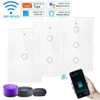 Tuya WiFi Touch Wall Smart Switch 1/2/3 Gang Light Switch Without Neutral Line Smart Life APP Control Support Alexa Google Home