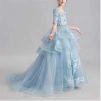 2023 Bow Flower Girl Dresses Fluffy Sequin Wedding Party Dress Tiered Puffy Tulle Girl Princess Communion Birthday Celebrat