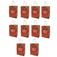 Christmas Shopping Bags Christmas Tote Bag 10pcs Goodie Bags Kraft Paper Reuse Any Times Handle Design For Holiday Gift