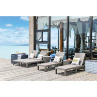 Adjustable 5-angle outdoor lounge chair, resin pool lounge chair waterproof lounge chair, gray