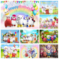 PHOTURT Badanamu Backdrop Kids 1st Birthday Party Background Rainbow Penguin Polyester Vinyl Photogr