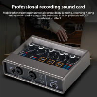 Professional Recording XLR Audio Interface DSP Reverb 48V Phantom Power Plug Play for Music Recording Karaoke Vocal Recording
