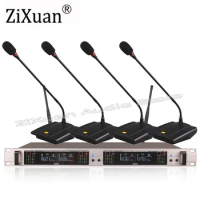 Professional 4-Channel UHF Wireless Microphone System UHF Dynamic 4 Handheld Conference Lavalier Headphones Microphone System