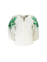 Womens Leaf Embroidered Top in White