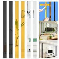 6 Colors Mirror Wall Sticker DIY Acrylic Flat Decorative Lines 3D Wall Ceiling Edge Strip Gold Living Room background Decoration