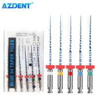 6pcs/Box AZDENT Dental Endo V Blue Root Canal Rotary File Thermal Activation NiTi Files Engine Use #15-#40 21mm/25mm Taper 04/06
