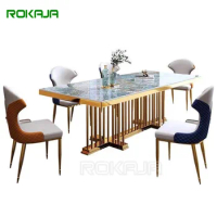 Royal Dining Table Set Gold Stainless Steel Luxury Italian Dinner Tables Set Emerald Marble Top Dining Room Furniture