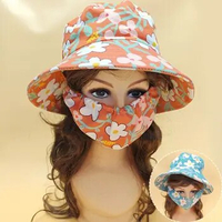 New Dust Mask Hat Unisex Flower Fisherman Hat Outdoor Protect Neck Anti-uv Sunscreen Hat Tea Picking Cap With Mask
