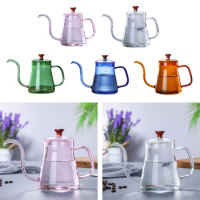 Gooseneck Glass Tea Pour Over Kettle Premium Grade with Lid for Drip Coffee Hand-Made Coffee and Tea Brewing