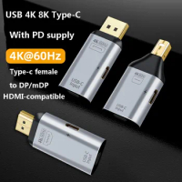 USB 8K Type-C Female To HDMI-compatible/DP/Mini DP HD Video Converters 4K Adapter Lan Ethernet 4K 60Hz USBC with PD For MacBook